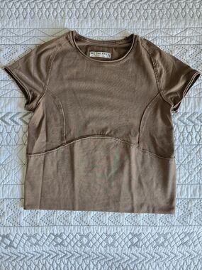  Free People We The Free Protagonist Cropped Cap Sleeve Tee Brown Sz Large